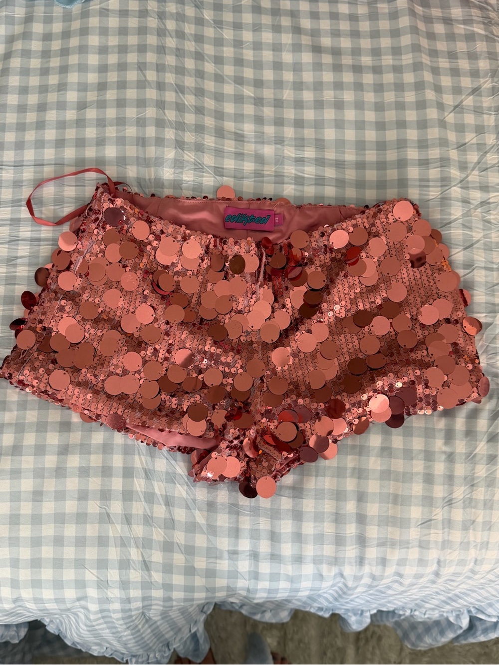 Edikted Pink Sequin Shorts